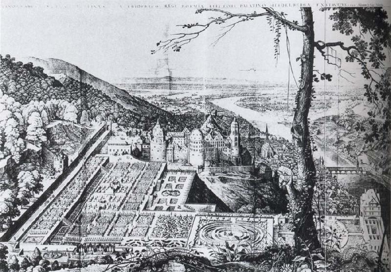 Salomon de Caus Bird-s-eye view of the Palatine garden at  Heidelberg Germany oil painting art